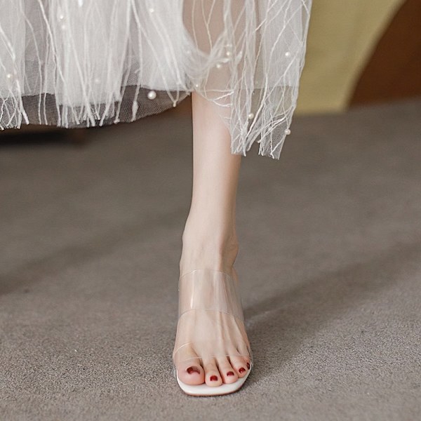 Kvindesandaler med klare hæle, transparente 7 cm White 35