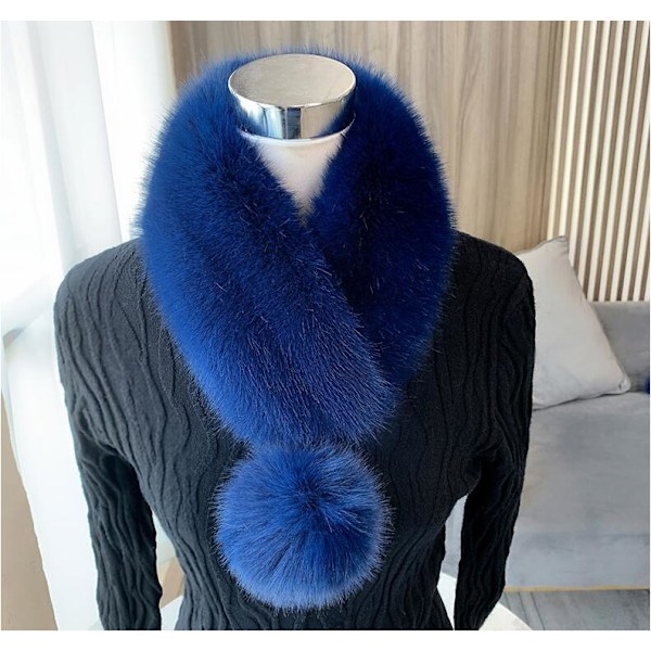 Dame Faux Fur Krage Sjal Fur Wraps Blue