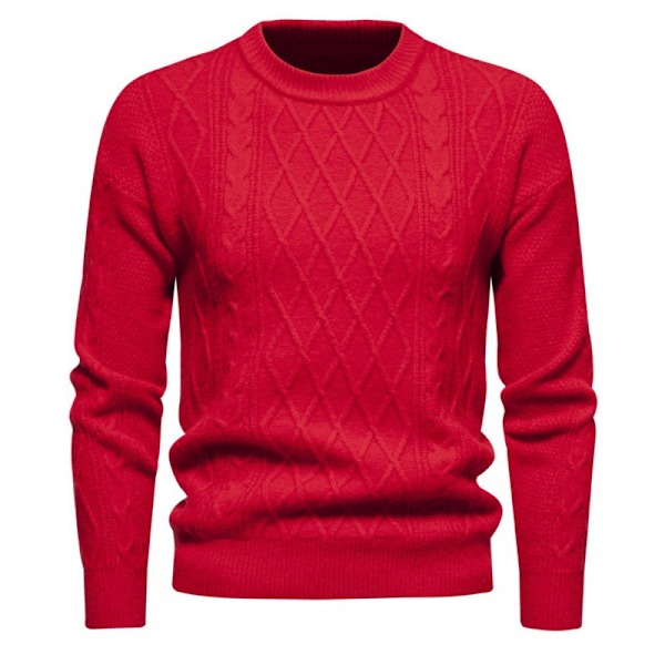 Herrar Rundhals Casual Pullover Tröja i Solid Färg Red M