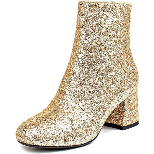 Dampaljetter Glitter Chunky Heel Ankel Boots Gold 36