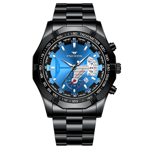 Herre-ur i læder med skelet-design og automatisk mekanisk urværk Black steel-blue side
