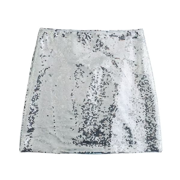 Dame Stretch Glans Sequin Mini Skjørt L