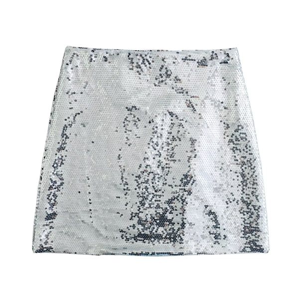 Dame Stretch Glans Sequin Mini Skjørt M