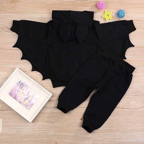 Halloween Kostume til Små Piger og Drenge - Sort Bat Hoodie 120cm