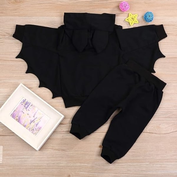 Toddler Baby Flickor Pojkar Halloween Outfit Svart Bat Hoodies 110cm