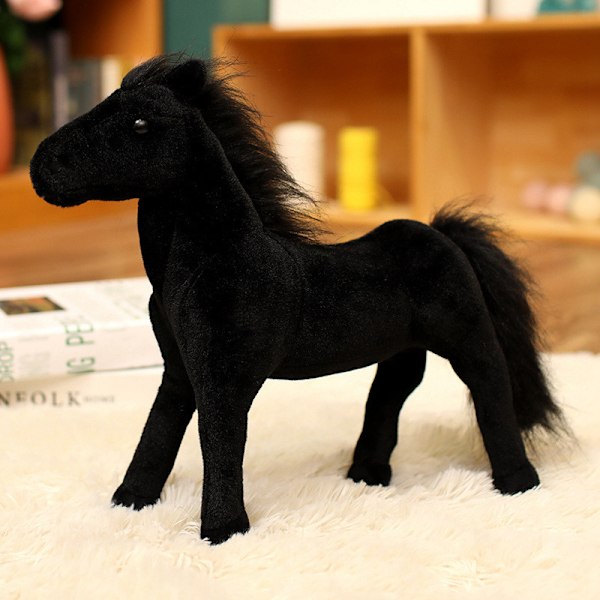Söt Häst Plyschleksak, Simulerad Ponny Gosedjur black 20cm