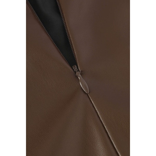 Kvinnors Högmidjade Split Thigh Lång Pu Läder Bodycon Kjol Beige M