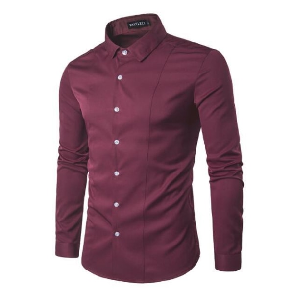 Klänningskjortor för män Långärmad skjorta wine red L