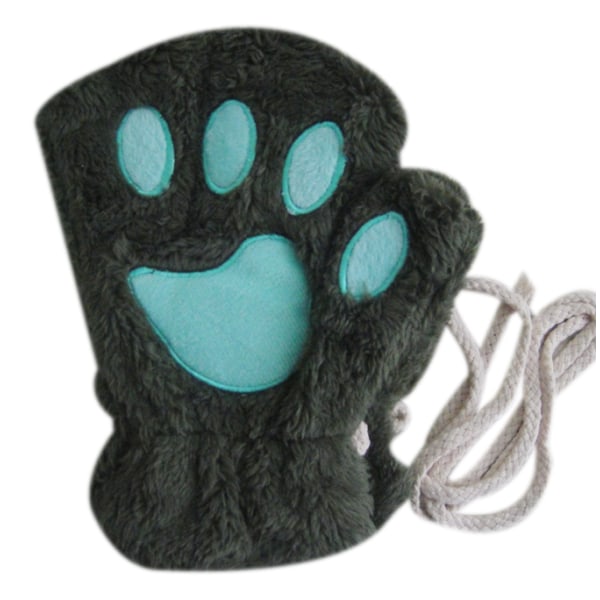 Cat Claw Paw Winter Plysch Half Finger Handskar Vante green