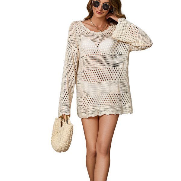 Damernas Baddräkt Stickad Strandklänning Sommar Badkläder beige XL