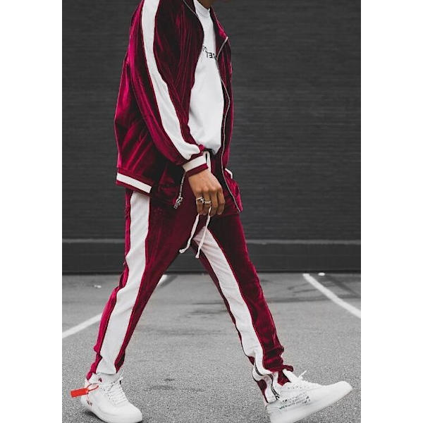 Herrar Gyllene Sammet Clash Färg Sport Casual Suit Red M