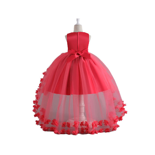 Flickors Blomsterklänning Barn Elegant Festklänning Ärmlös Tutusklänning Red 120