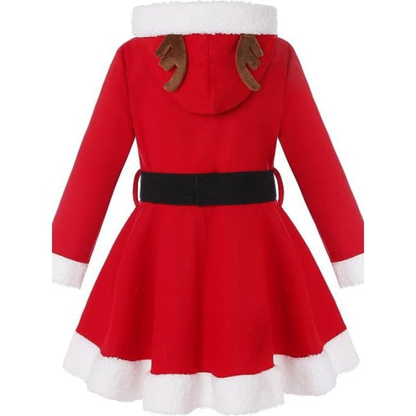 Flickor Jul Fru Jultomten Kostym Röd sammet Hoodie Klänning 110cm
