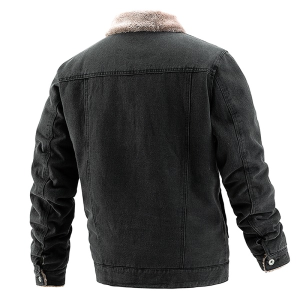 Mäns Fleecefodrad Jeansjacka Vinterjacka Black XL