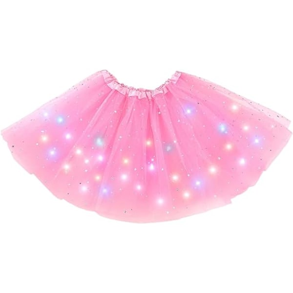 Jente LED-skjørt Lysende Tutus Glødende Tyll Danseskjørt Pink