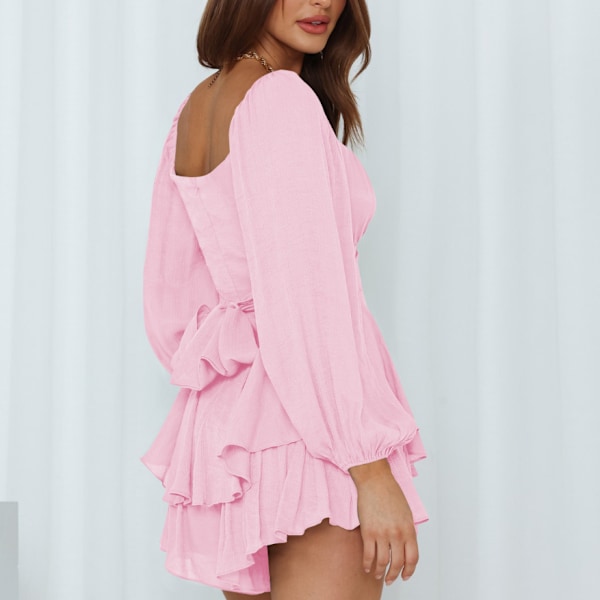 Lanternärm för kvinnor Långärmad Strappy Jumpsuit Pink M