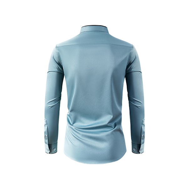 Herre Skjorter Langermet Business Casual Button Down Skjorte Blue 38