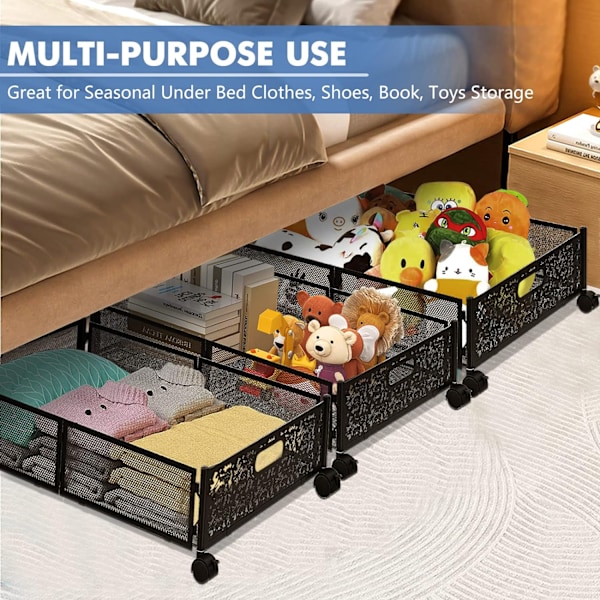 Rullende Opbevaring Under Sengen Foldbar Metal Under Bed Opbevaringsorganisator Skuffe 42*30*6.5CM
