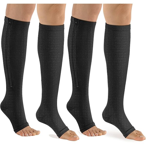 Lynlås Kompressionsstrømper til Kvinder og Mænd, 2 Par Kalve Knæhøje Kompressionsstrømper black L/XL