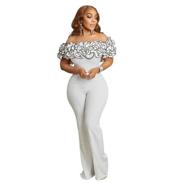 Kvinner Casual Off Shoulder Jumpsuits Lange Bukser Romper White M