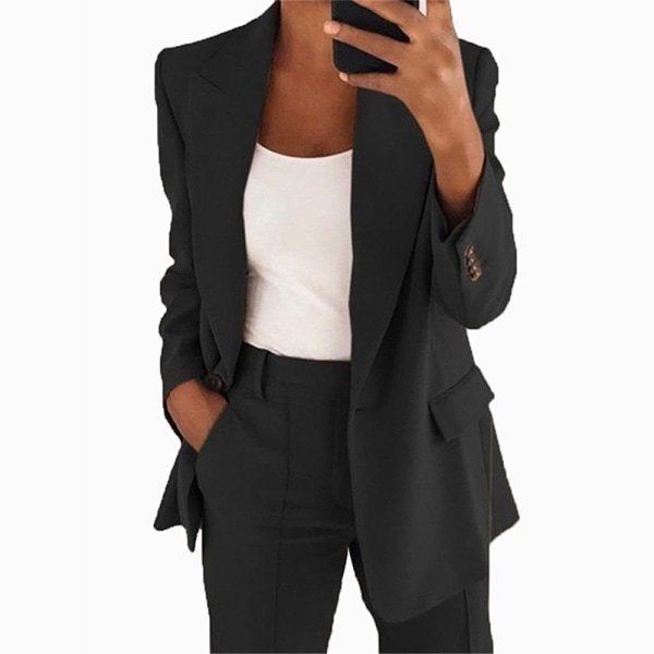 Dam Business Blazer Pant Suit Set, 2-delade Outfits Blazer Jacket Set BLACK XL