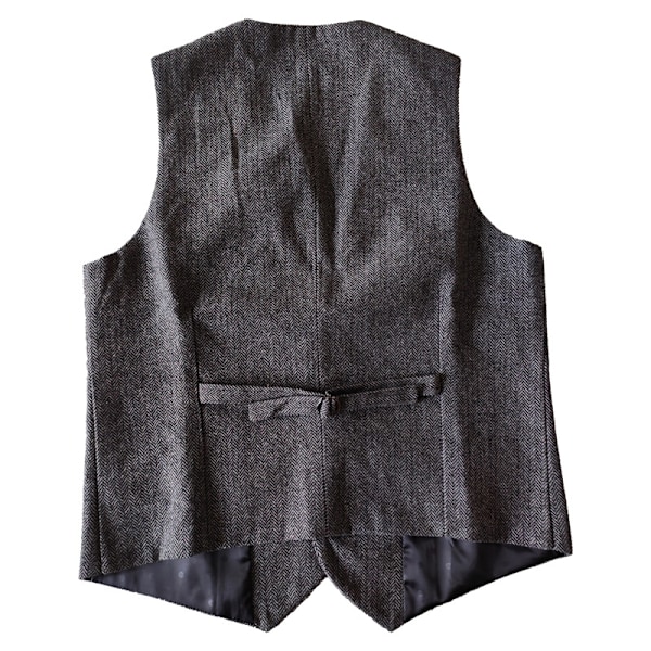 Herrar Herringbone Tweed Ylle Väst Enknäppt Slim Fit Väst Wine Red M