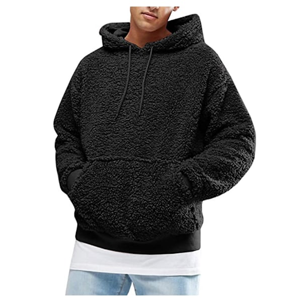 Fuzzy Hoodie Sweatshirt herr Mjuk fleecejacka black S