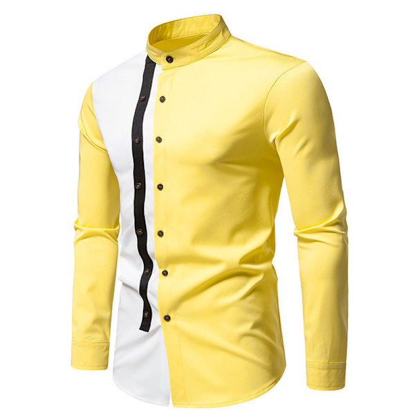 Menn's Fargeblokkeringsskjorte Casual Plus Size Skjorte Yellow L