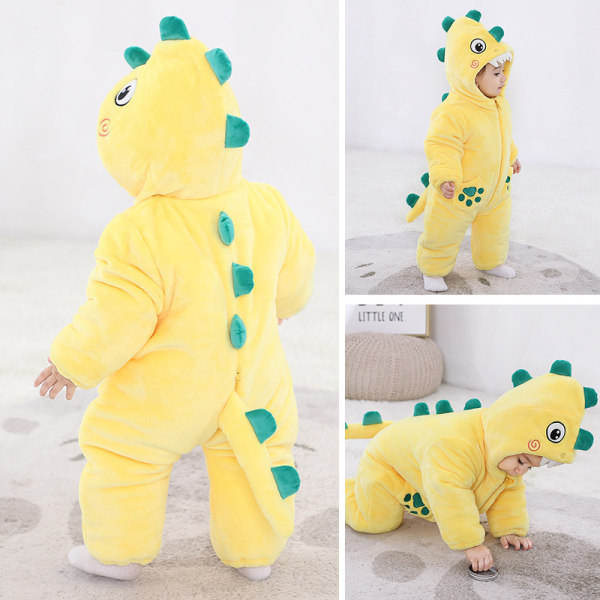 Newborn Baby Jumpsuit Hooded Fleece Rompers Långärmad Onesies Ytterkläder Outfits Yellow 66