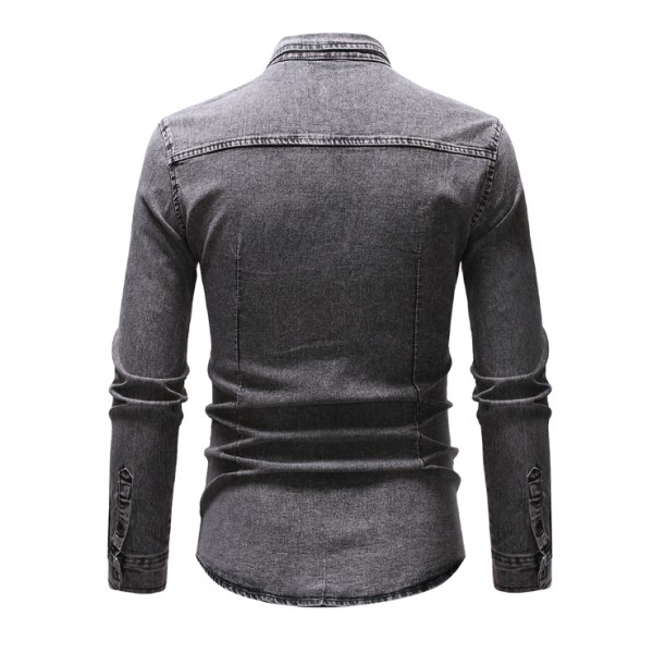 Långärmad jeansskjorta för män light grey L
