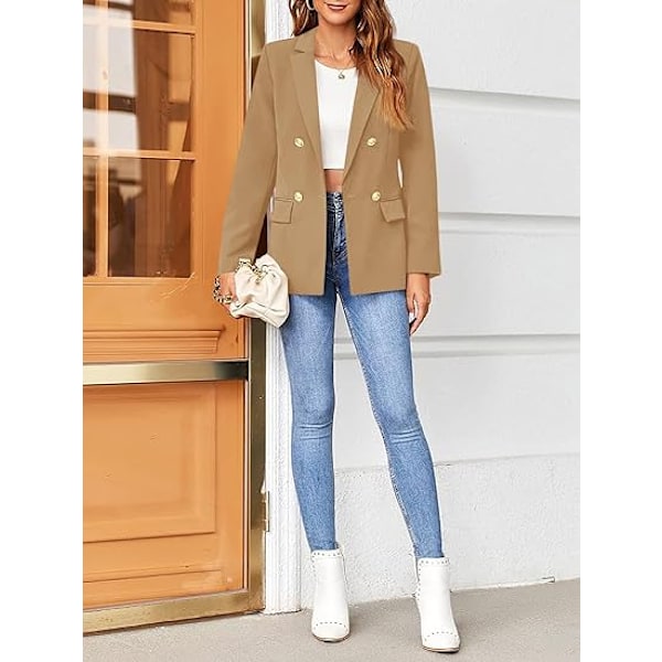 Dame Blazerjakke i Ensfarvet Casual Langærmet med Rever og Knapper Brown XL
