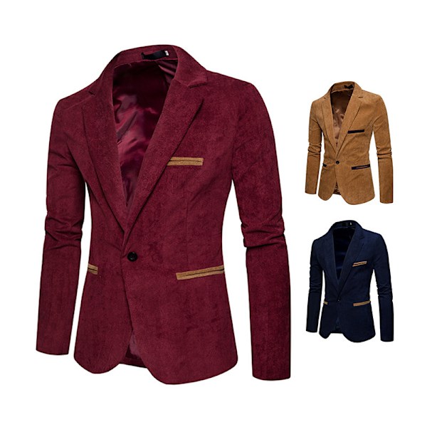 Mænds Casual Corduroy Blazer Klassisk Pasform Sportjakke Wine Red XL