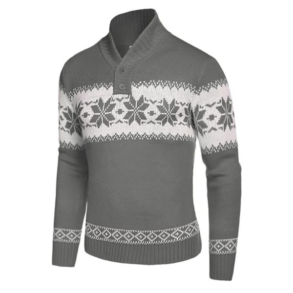 Herrar Långärmad Julmönstrad Stickad Tröja Gray XXXL