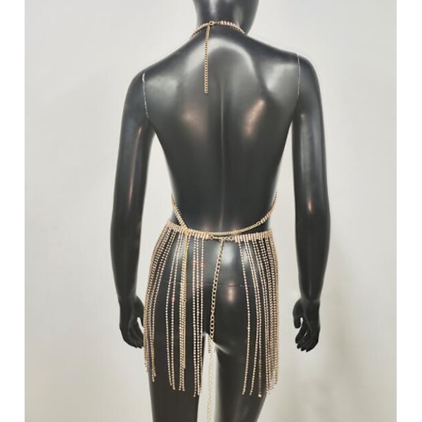 Strass lång tofs midjekedja Body Chain GOLD