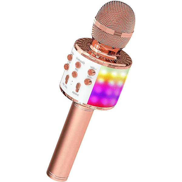 Trådlös Bluetooth karaokemikrofon med LED-lampor Rose Gold
