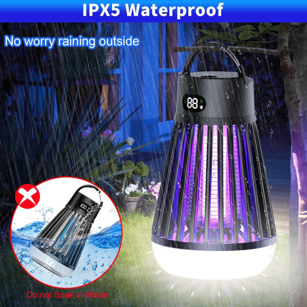 Bug Zapper Udendørs og Indendørs - Genopladelig Myg- og Fluefanger black