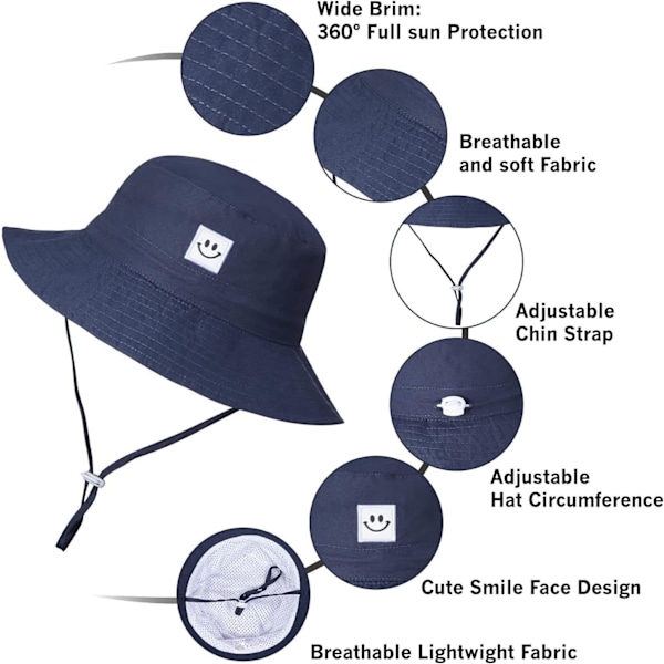 Vauvan aurinkohattu hymynaamalla UPF 50+ taaperoikäisten bucket-hattu pojille ja tytöille grey 54