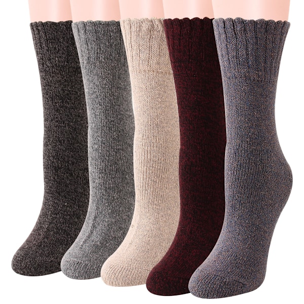 5 Par Woolsokker, Tykke Vinteråndbare Crew Sokker Set 2