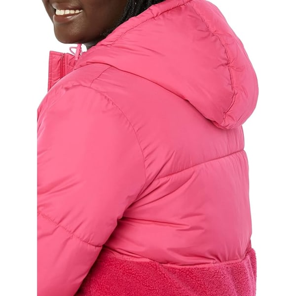 Vinterjakke til kvinder i sherpa-puffer med patchwork Pink M