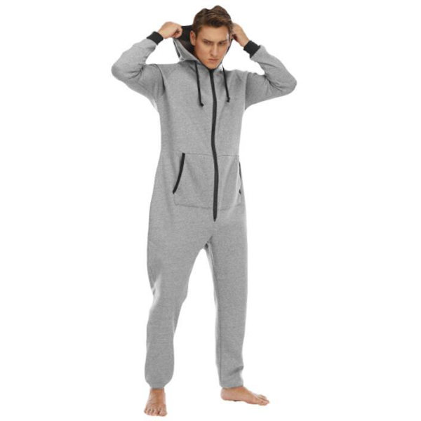 One Piece Pyjamas för män med huva Playsuit light grey M