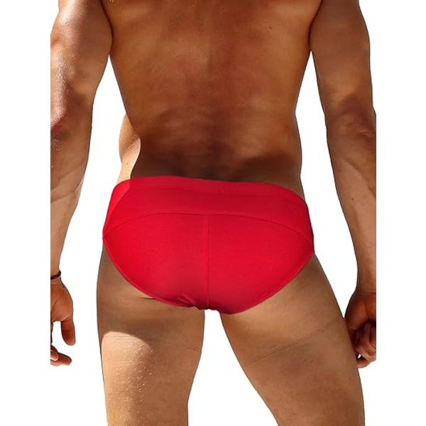 Menn Sexy Svømmetøy Bikini Briefs Skinnende Metallisk Thong G-String med Hip Dekning Red 2XL