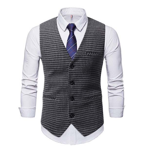 Miesten Pukuliivi Business Ruudullinen Juhlava Liivi Slim Fit Liivit grey XL