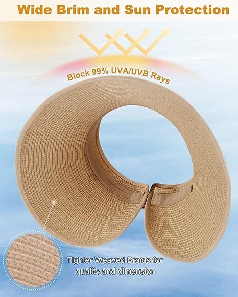 Kvinders Foldbare Halm Solskærme Bredbremmet Strandhatte Beige
