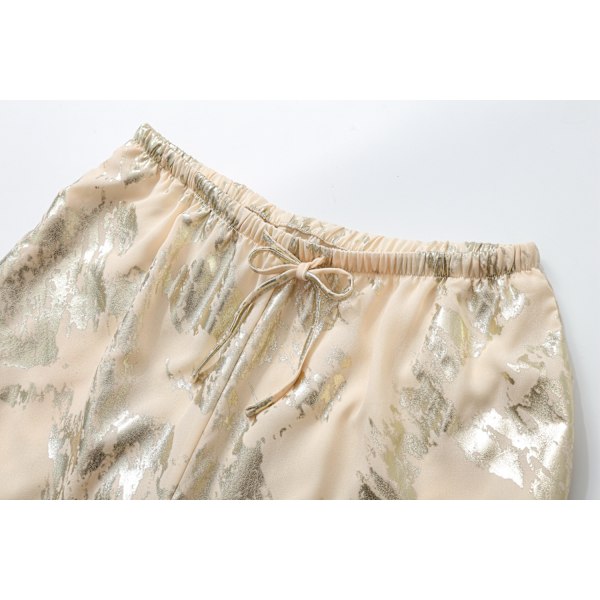 2024 Kvinders Alsidige Afslappet Mid Waist Sagging Bukser Metal Trykt gold L