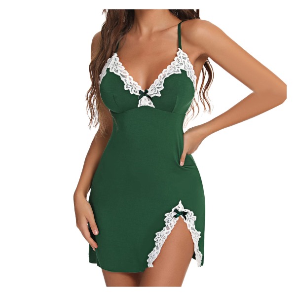 Sexy Natsæt til Kvinder - Lounge Nightwear - Sexy Natskjorte Green 4XL