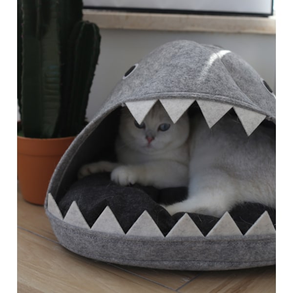 Kattetoilet Varmt Kattemad Shark-Formet Hus Varmt Kennel Killinge Seng Grey