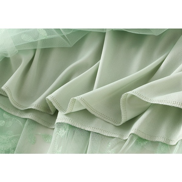 Dame Blomstret Midi Skørt Højtaljet A-Linje Sød Lagdelt Fe Mesh Tulle Plettet Skørt Grey