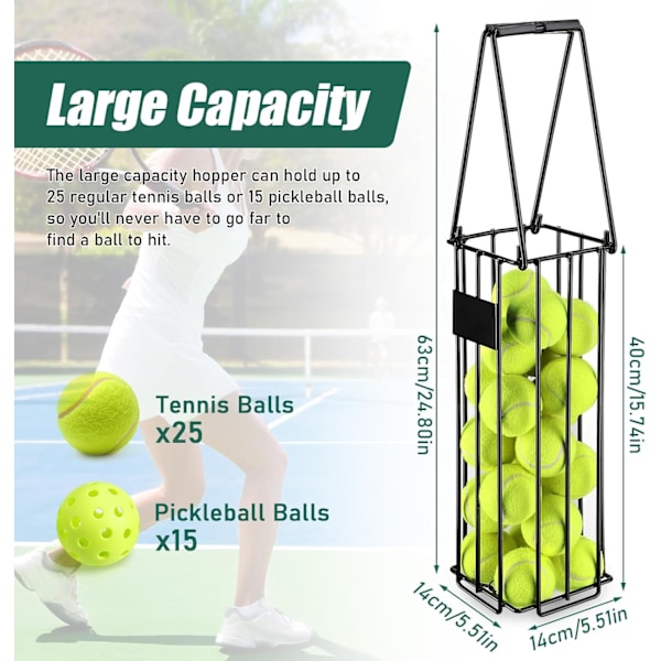 Bærbar Pickleball & Tennisboldopsamler, Bærbar Tennisboldhopperkurv Black