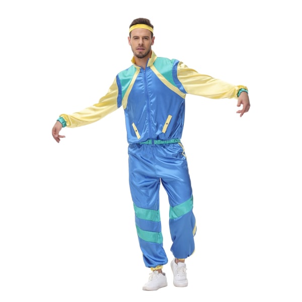 Unisex träningsoverall 80-tal 90-tal Disco Dansfest Kostym med pannband Male XL