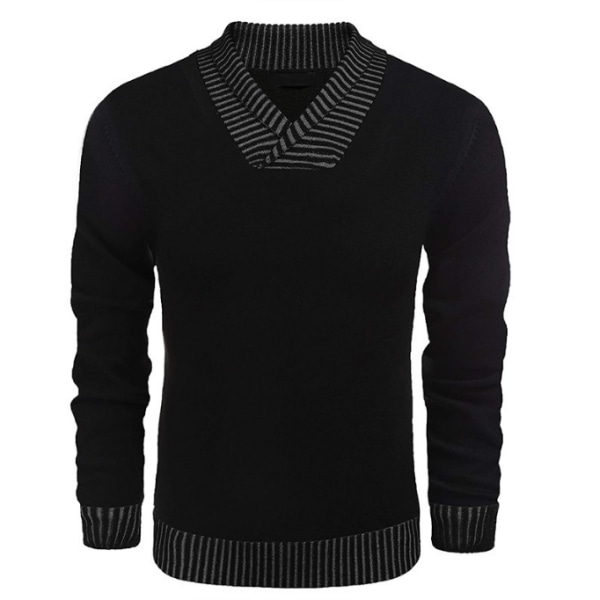 Män Casual Knit Pullover Sweatshirt Thermal tröja black XL